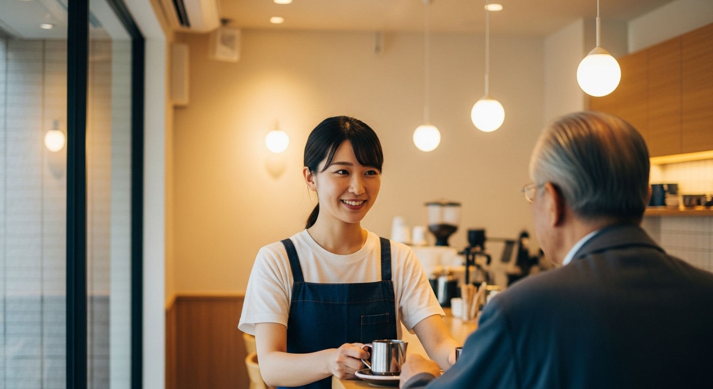 カフェでの接客の様子