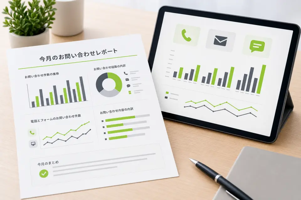 問い合わせ件数レポートとグラフを確認するイメージ
