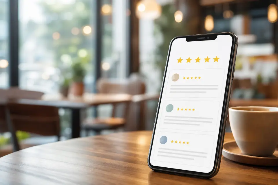 スマホで口コミ評価を確認するイメージ